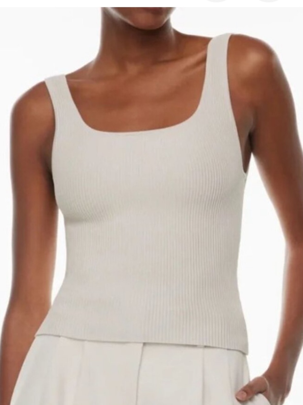 Aritzia Babaton Sculpt Knit White Squareneck Tank